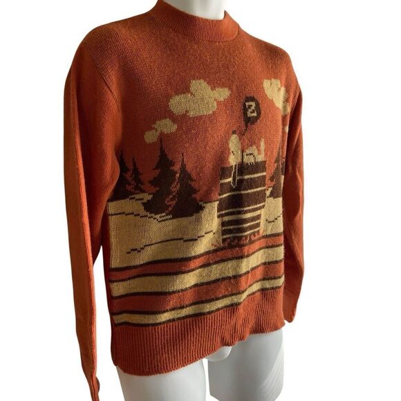 Vintage Arrow Snoopy Knit Sweater Men's Medium Orange Brown 70's Peanuts - Picture 2 of 5
